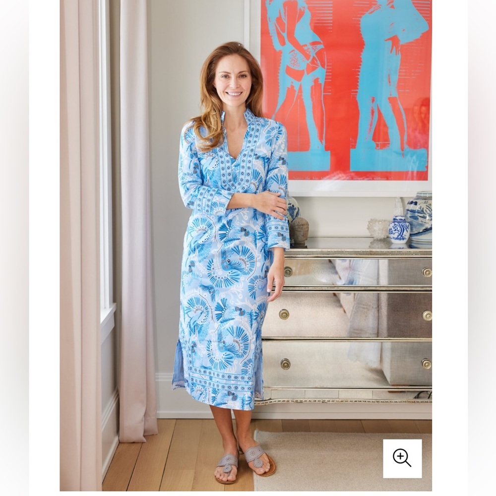 NWT SAIL to SABLE CK Bradley Print Split V-Neck Stand Collar Caftan Dress